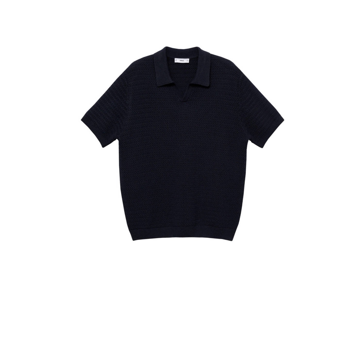 Mango Man gebreide polo met ingebreid patroon donkerblauw