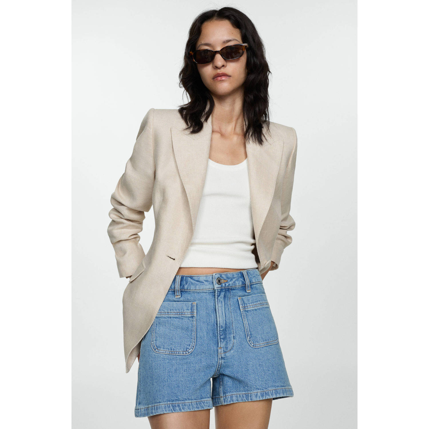Mango high waist straight fit denim short light blue denim