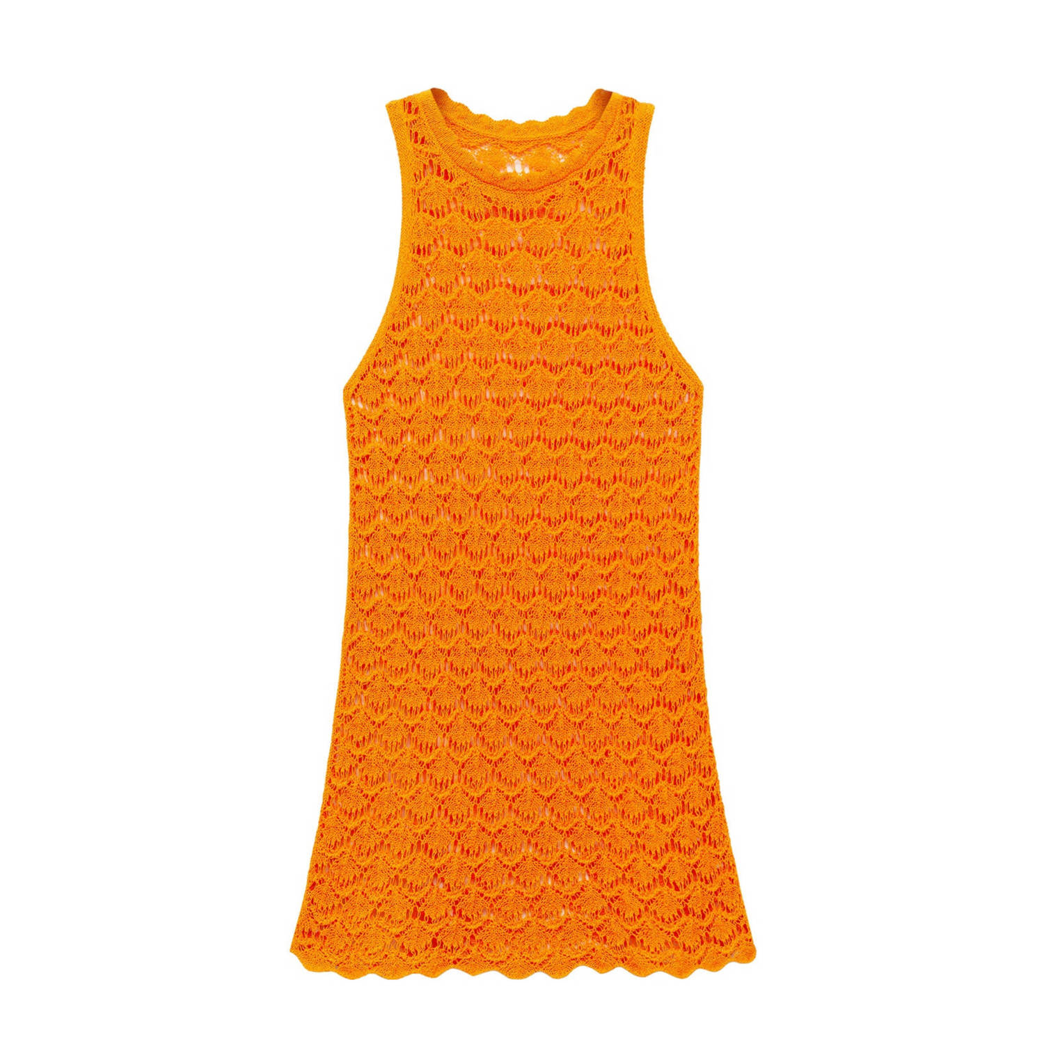 Mango gehaakte crochet jurk oranje