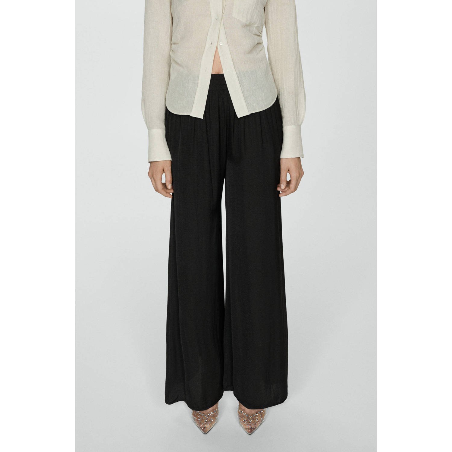 Mango high waist wide leg pantalon zwart