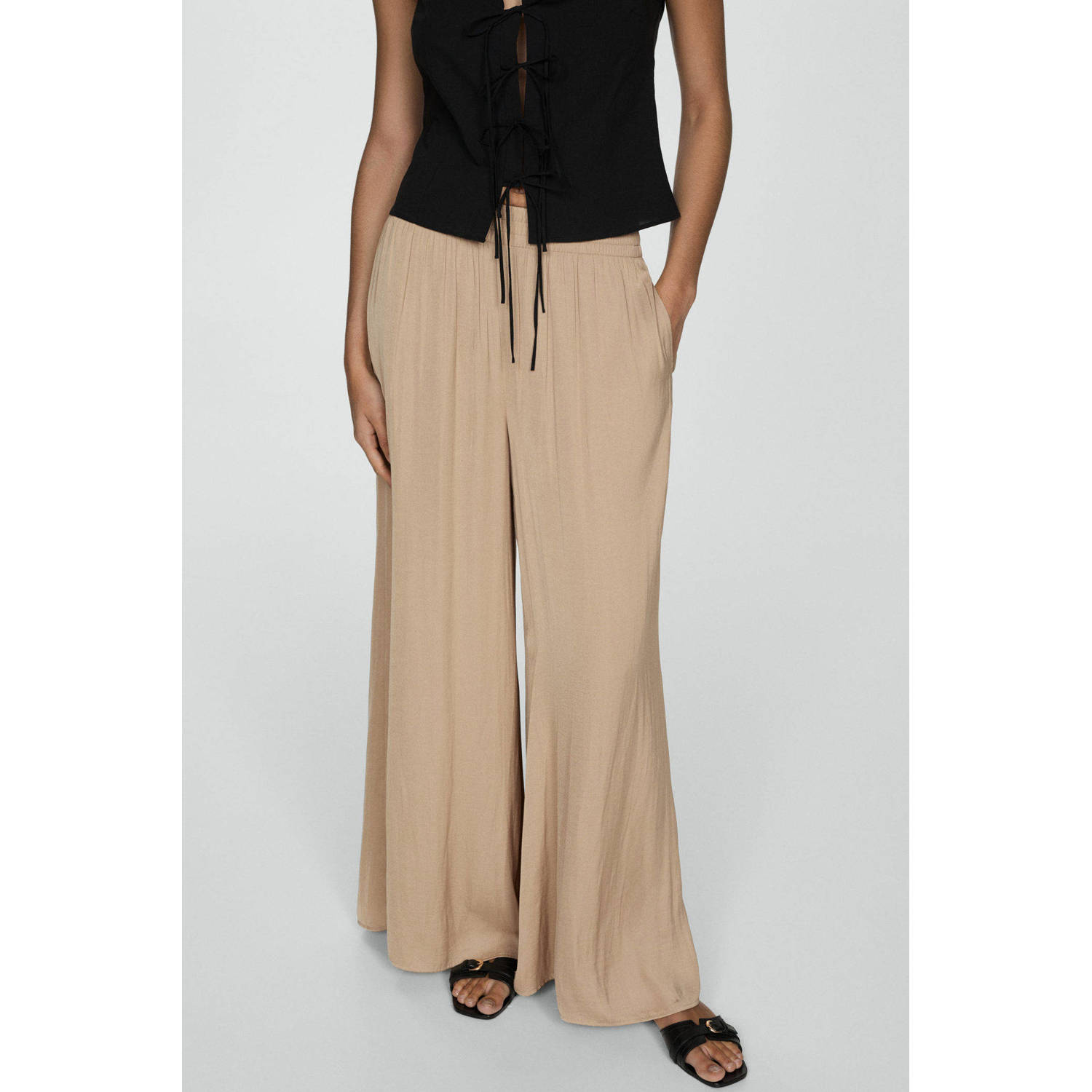 Mango high waist wide leg pantalon lichtbeige