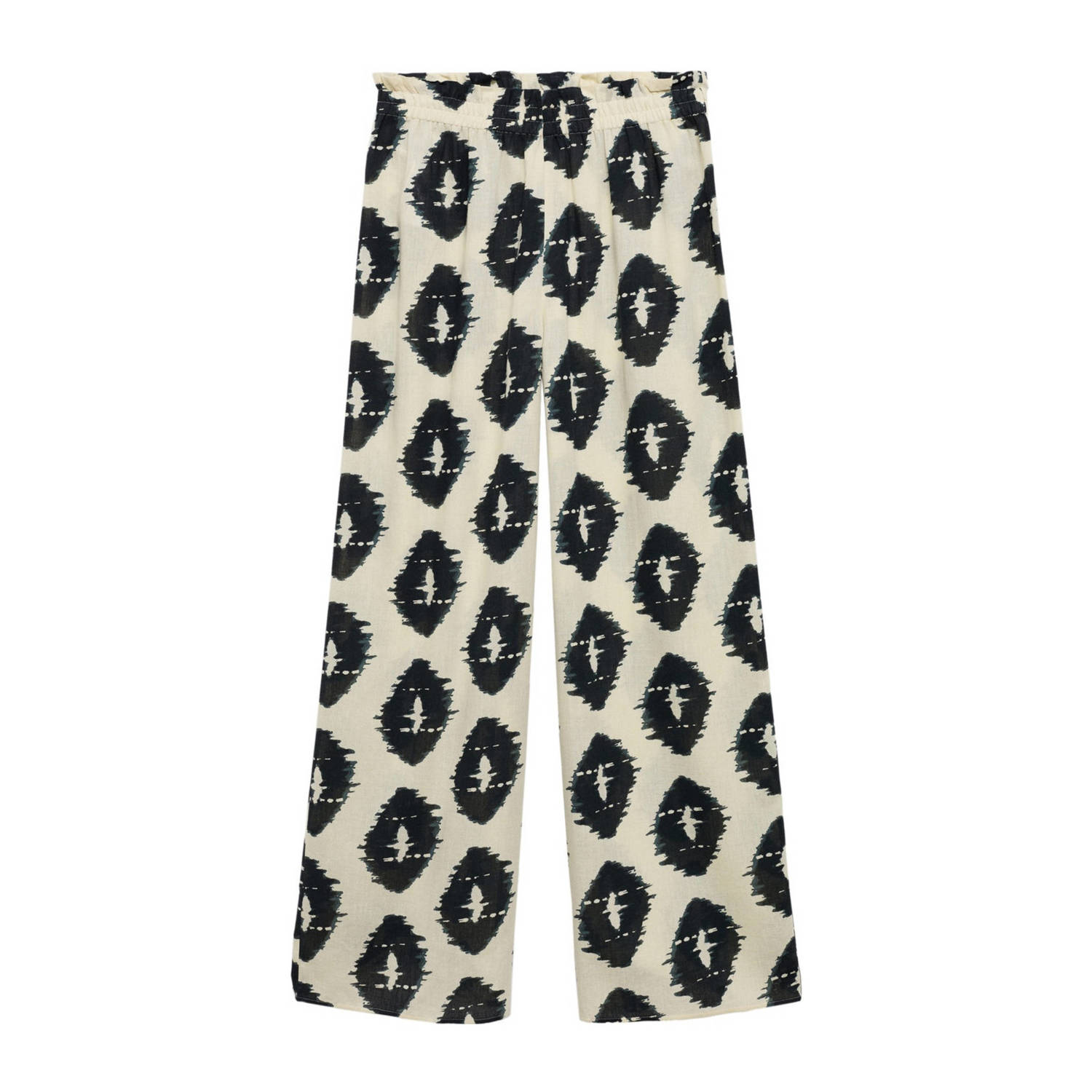 Mango high waist wide leg broek met all over print beige zwart