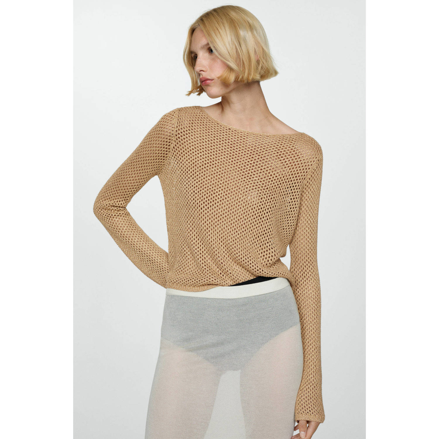Mango trui beige goud