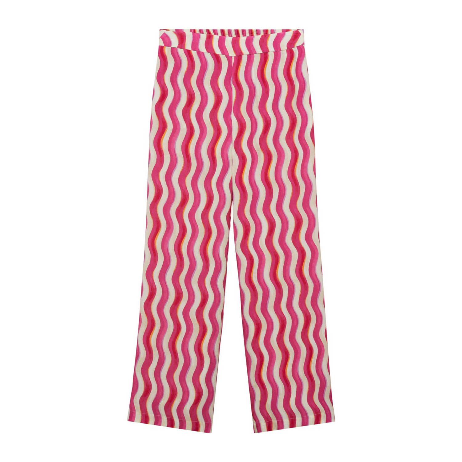 Mango high waist wide leg pantalon met grafische print roze ecru