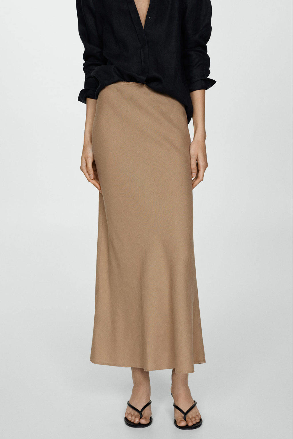 Mango midi rok met linnen beige | wehkamp