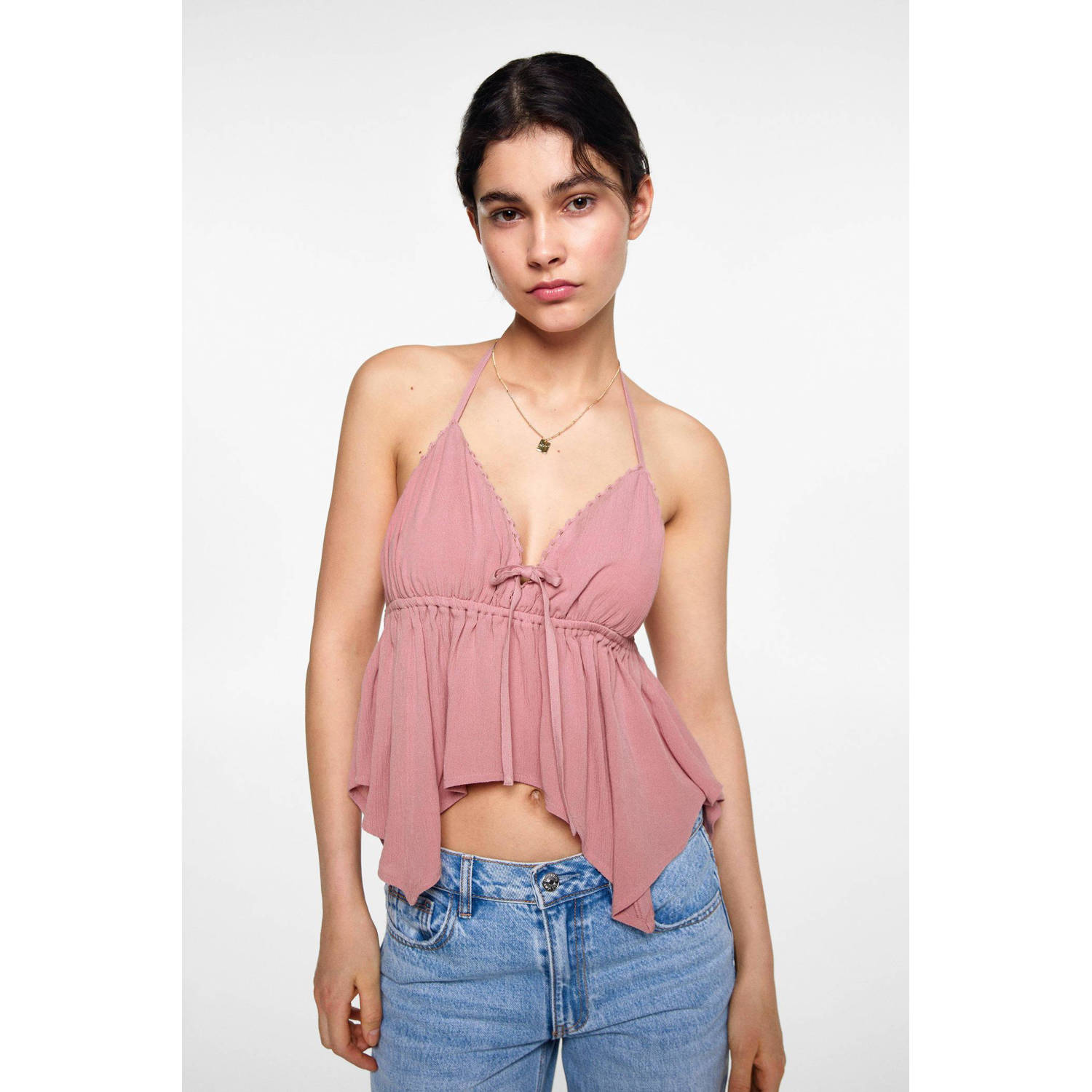 MANGO TEENS haltertop warmroze Meisjes Viscose V-hals Effen 152(XXS)
