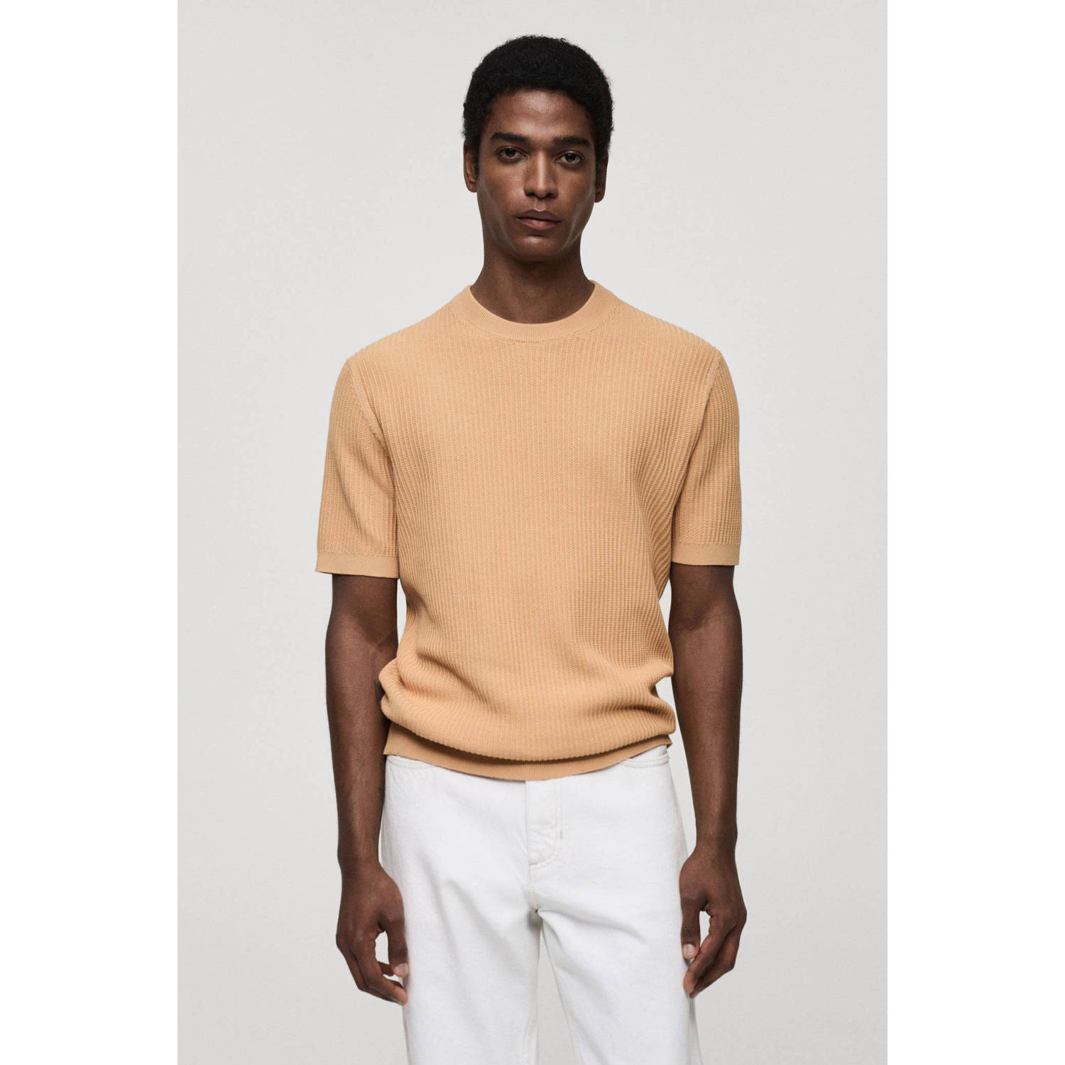 Mango Man fijngebreid T-shirt oranje
