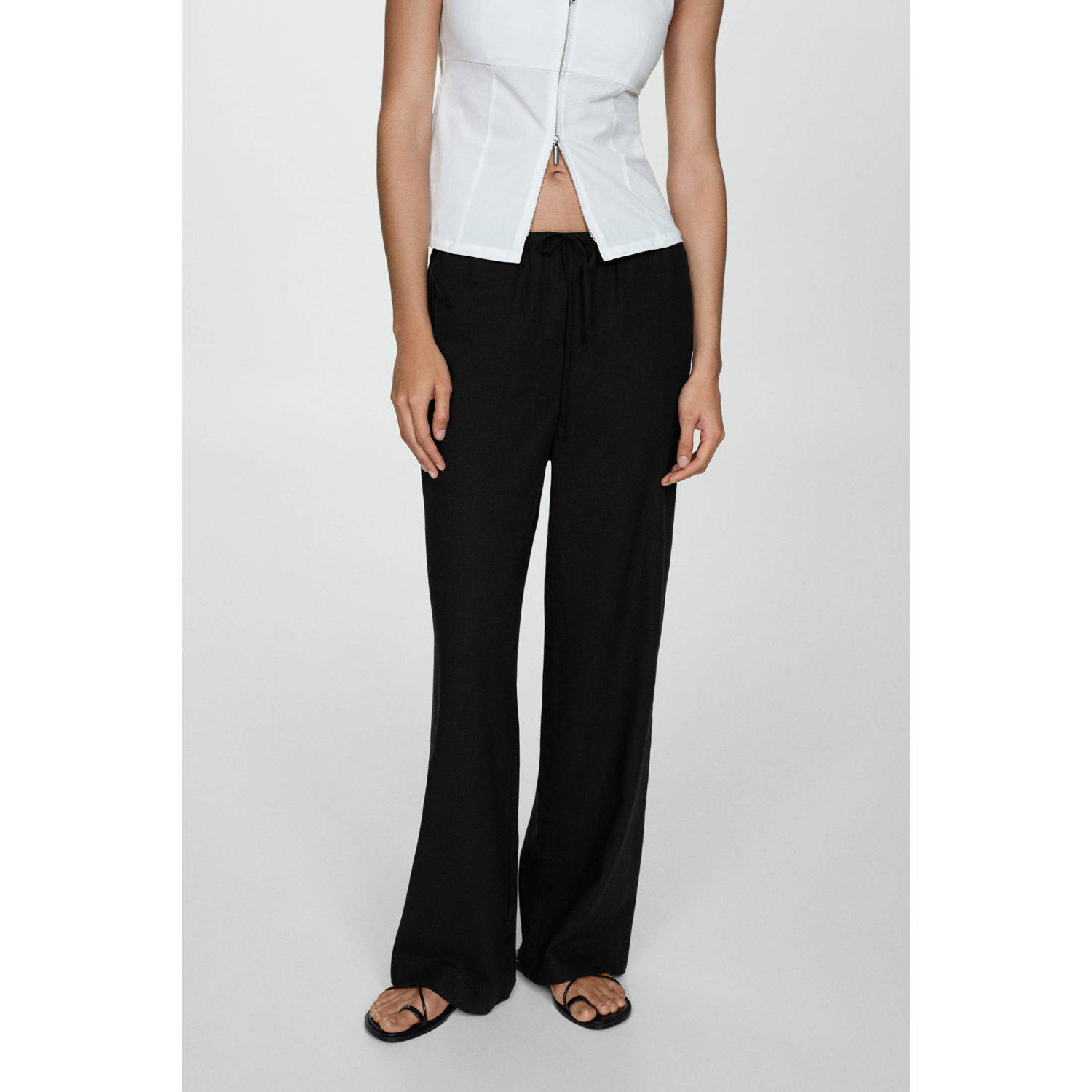 Mango wide leg pantalon zwart