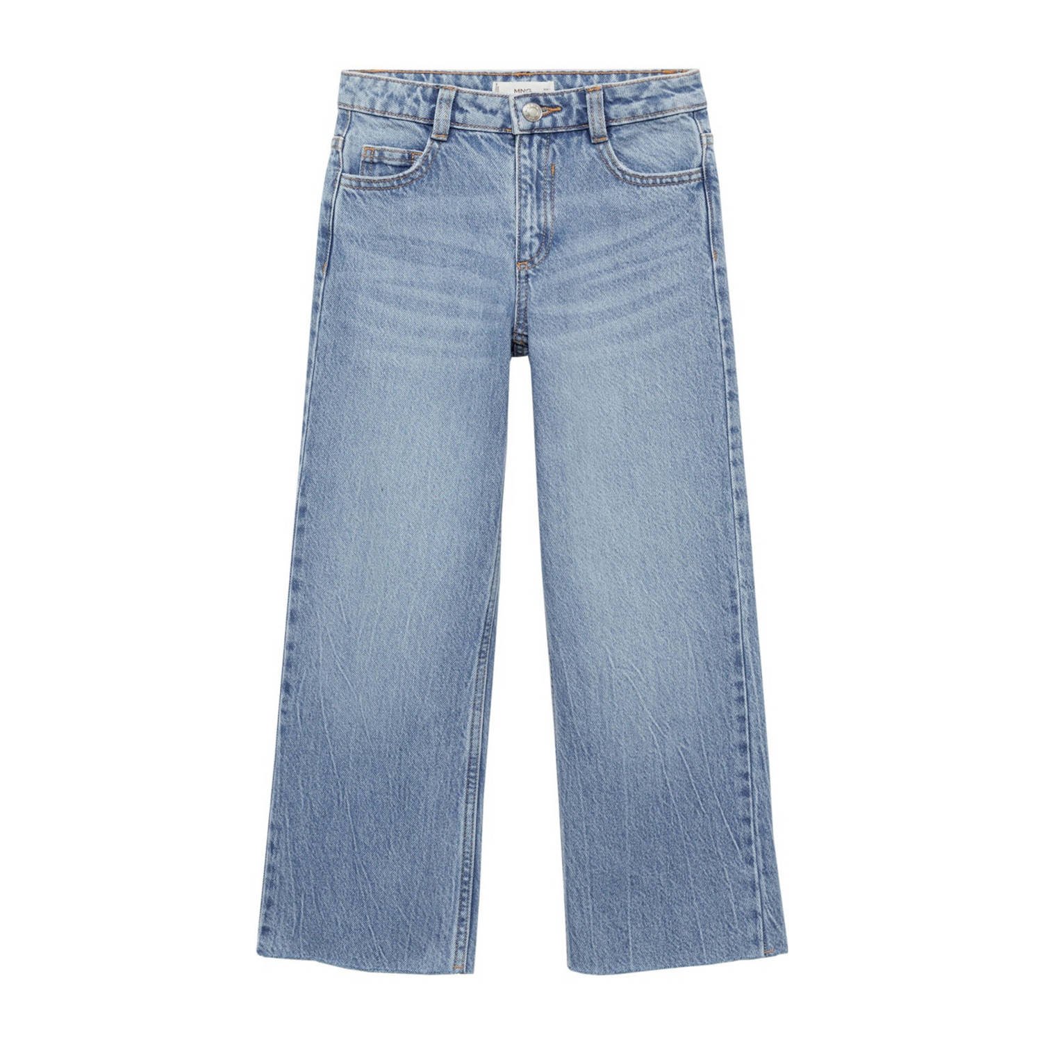 Mango Kids wide leg jeans medium blue denim Blauw Meisjes Katoen Effen 134