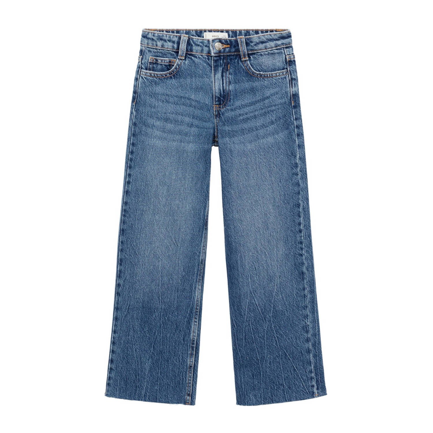 Mango Kids wide leg jeans medium blue denim Blauw Meisjes Katoen Effen 122