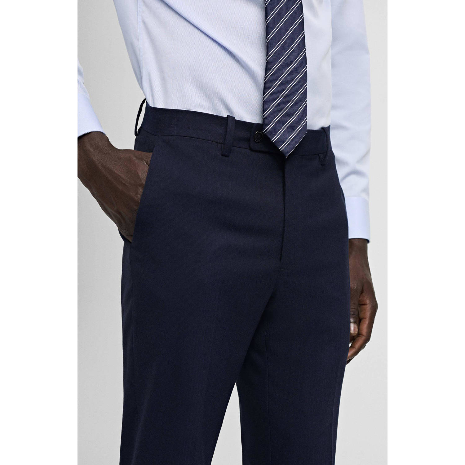 Mango Man slim fit pantalon donkerblauw