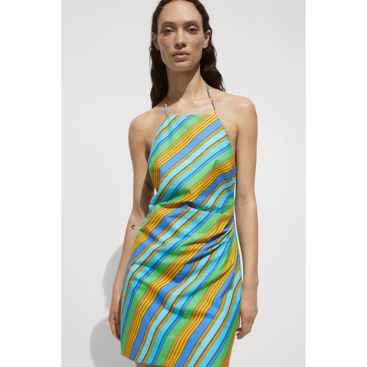 Mango gestreepte halter jurk multi