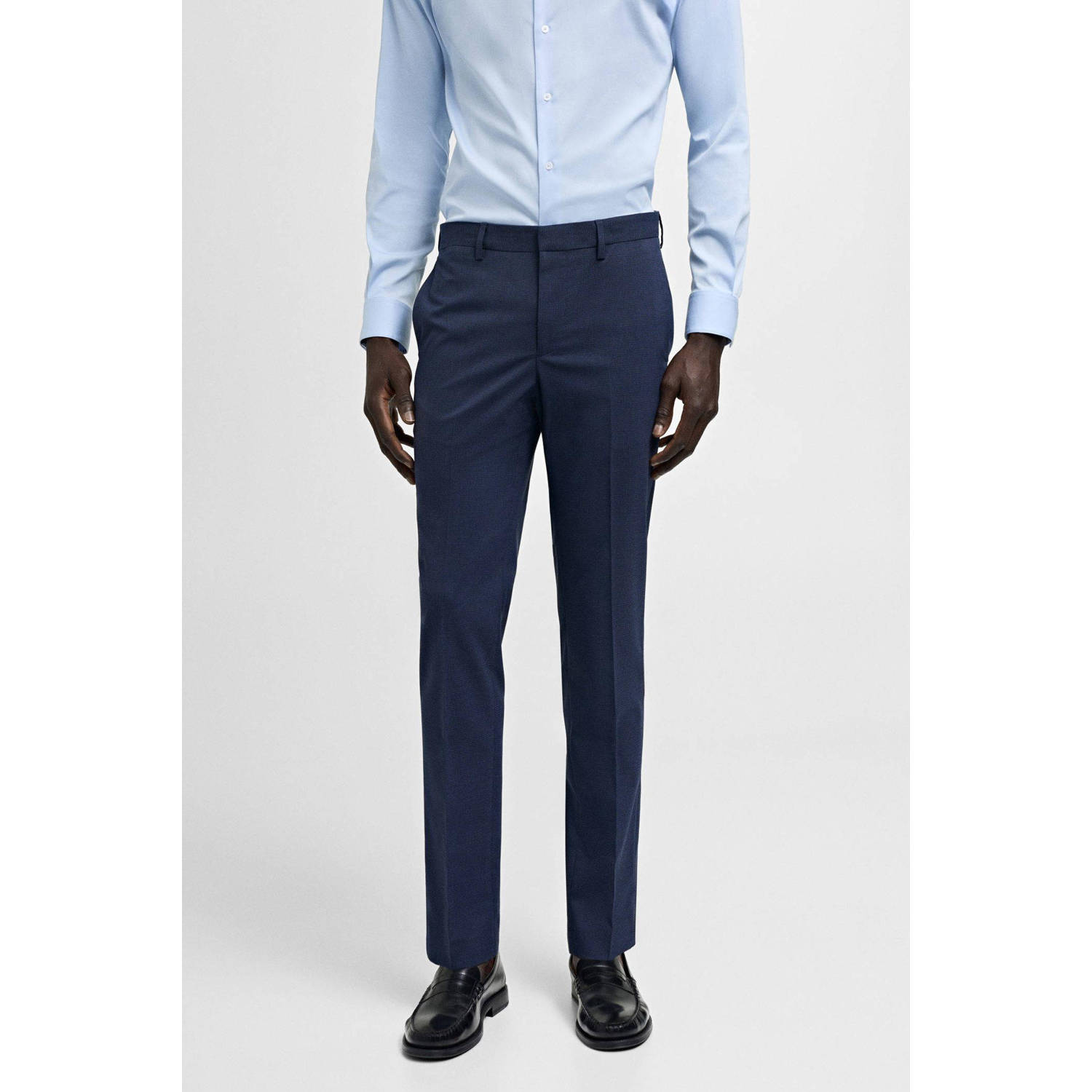 Mango Man slim fit pantalon met pied-de-poule blauw