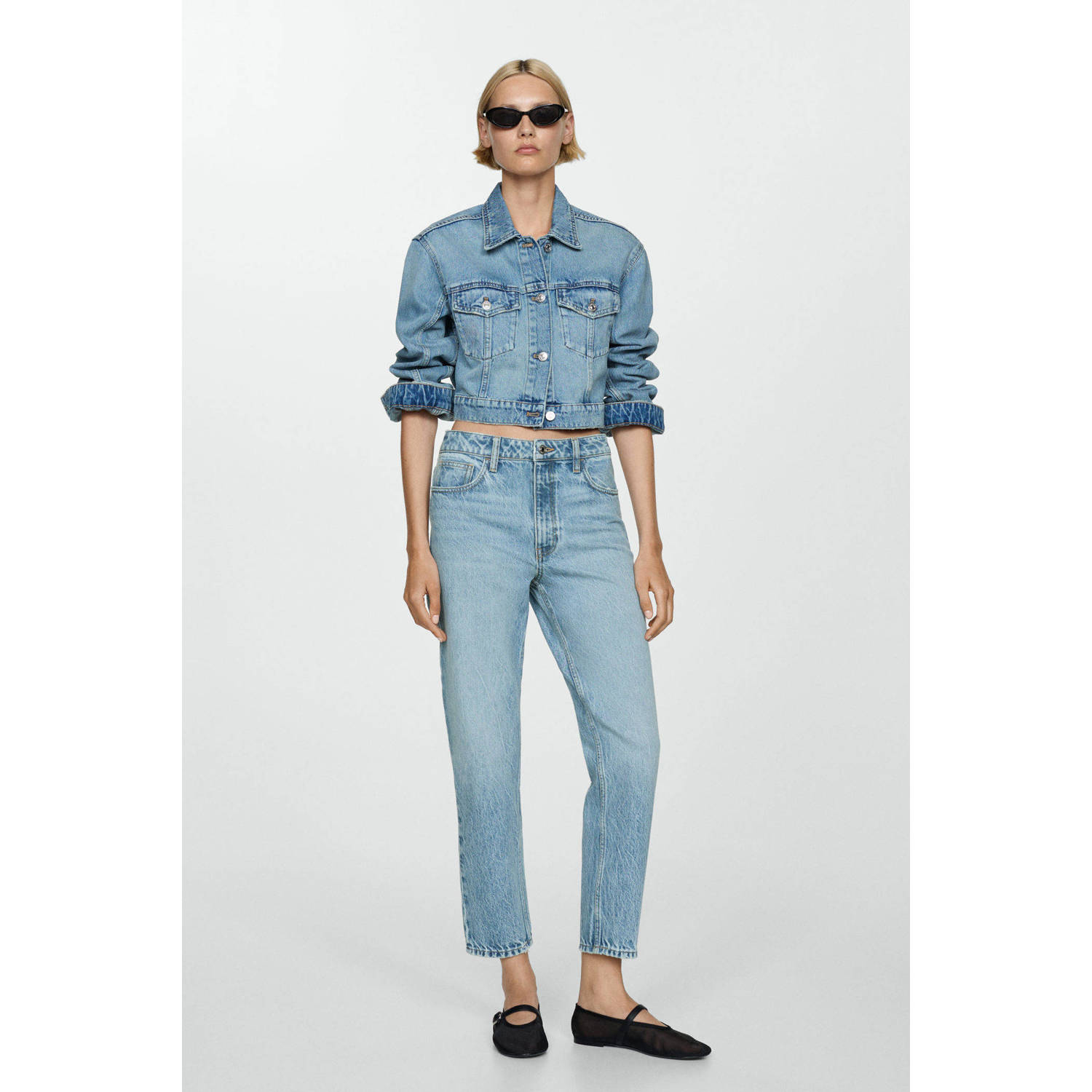 Mango cropped mom jeans light blue denim