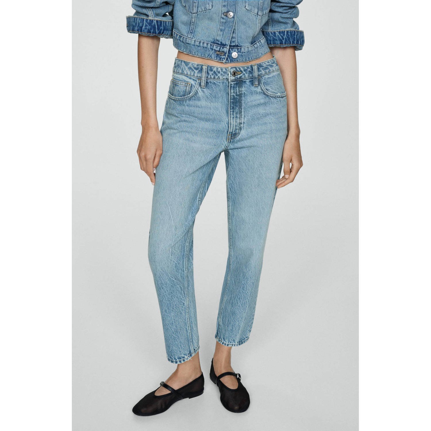 Mango cropped mom jeans light blue denim