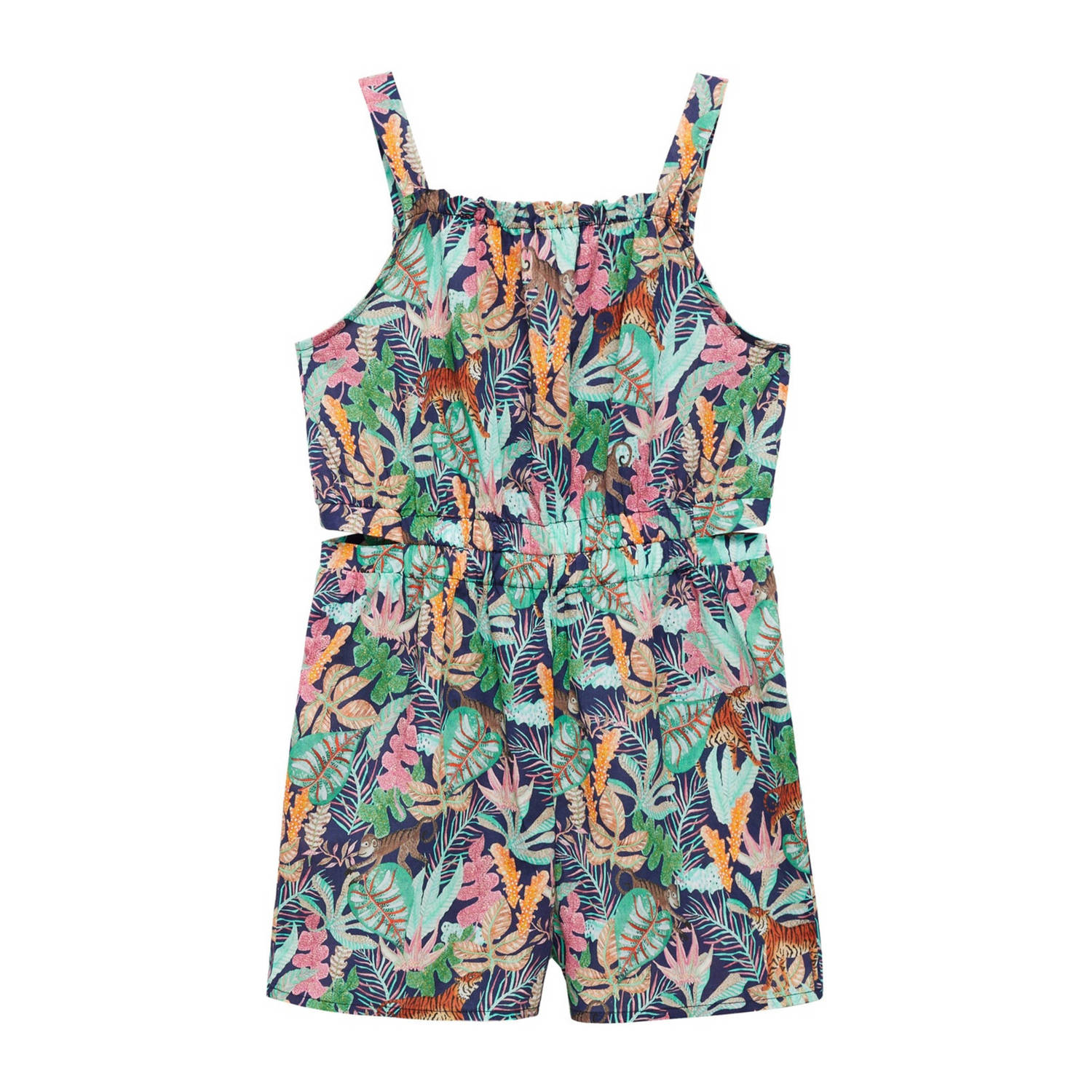 Mango Kids gebloemde playsuit donkerblauw multicolor Meisjes Katoen Ronde hals 116