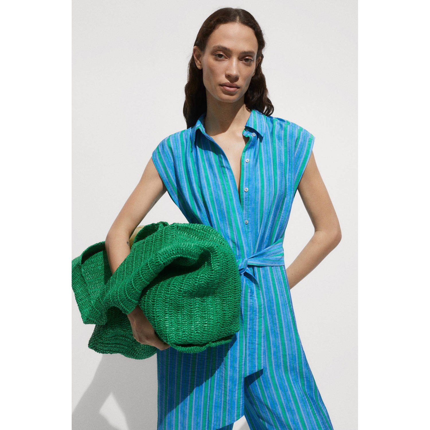 Mango gestreepte jumpsuit blauw groen