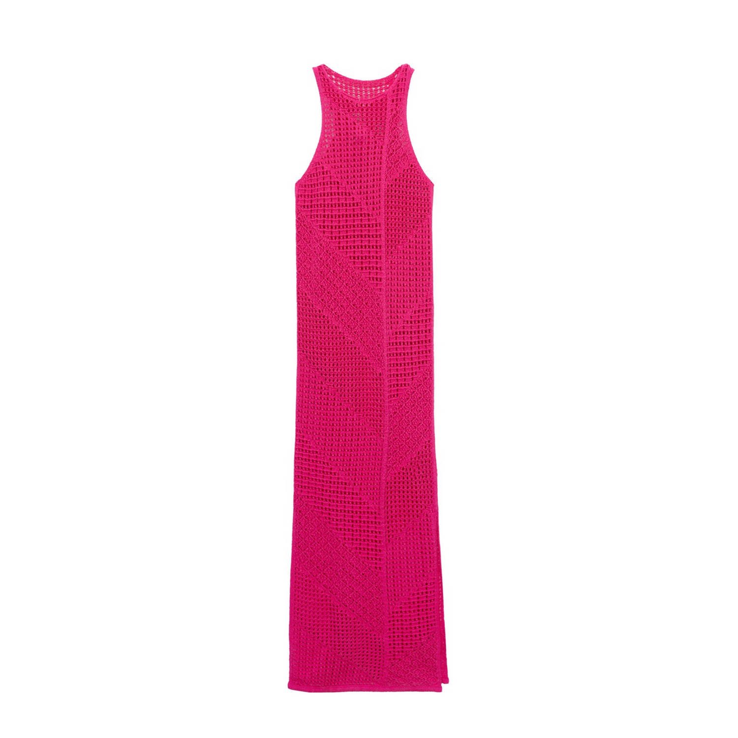 Mango semi-transparante crochet maxi jurk roze