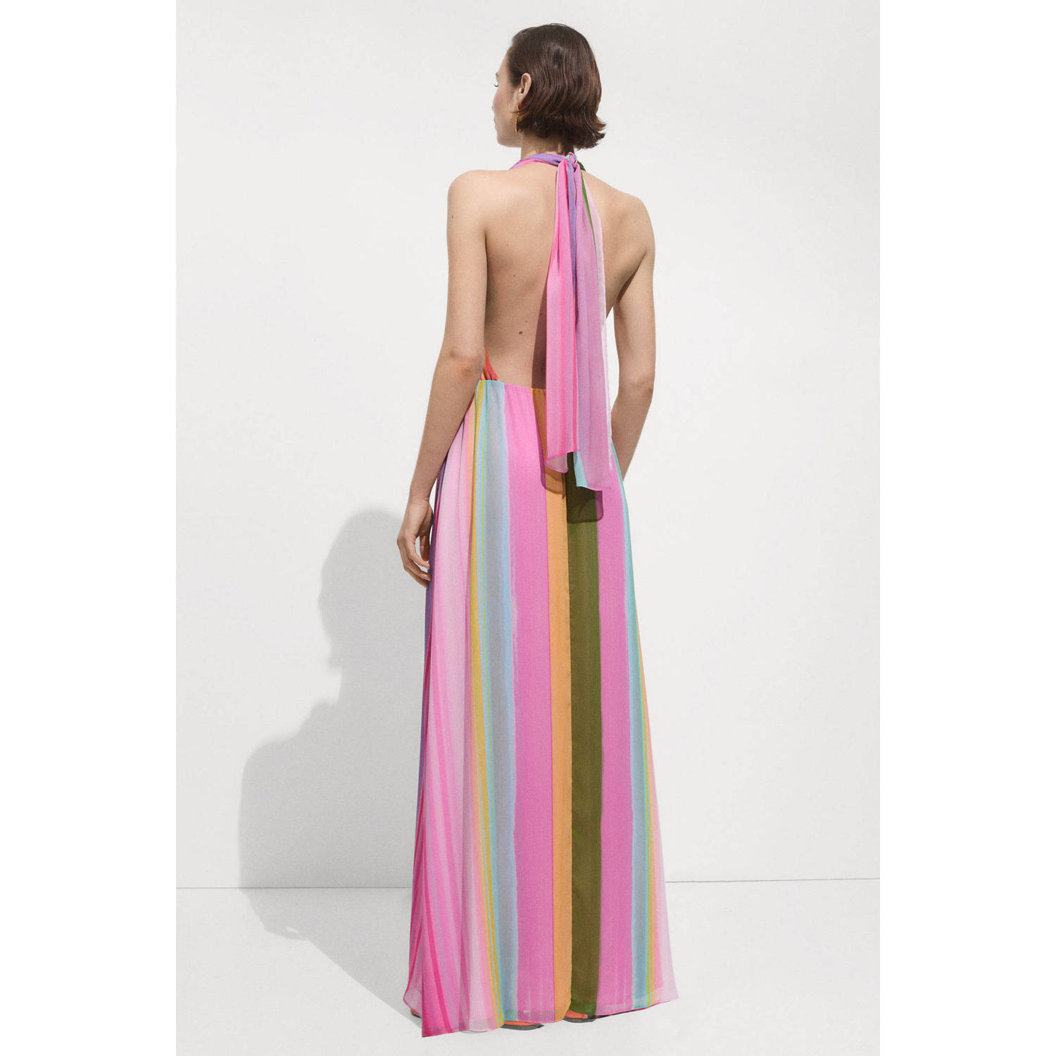 Mango gestreepte halter maxi jurk met open rug multi