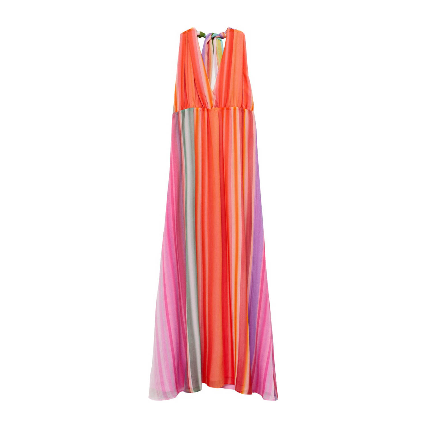 Mango gestreepte halter maxi jurk met open rug multi