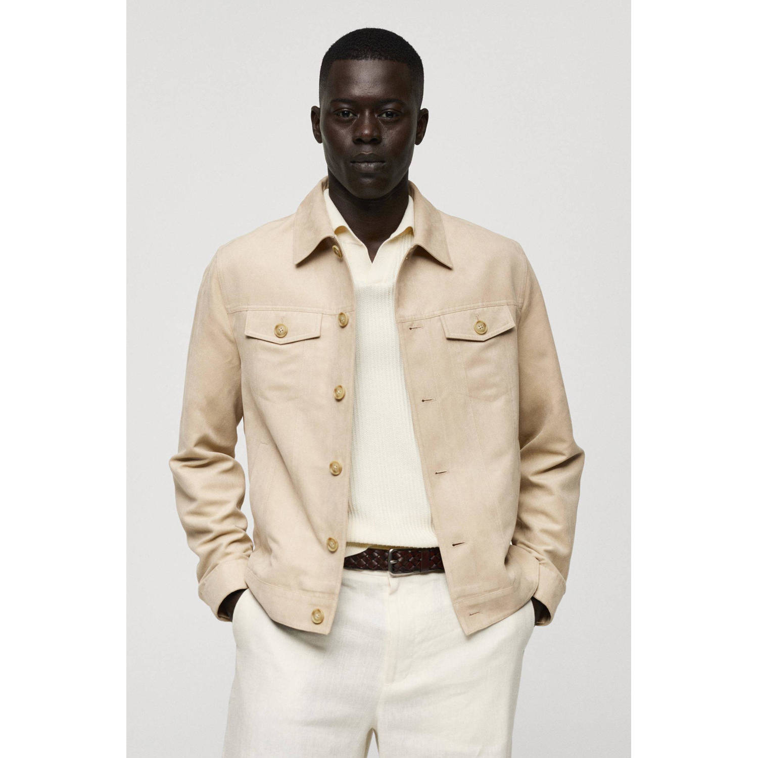 Mango Man regular fit overshirt ecru