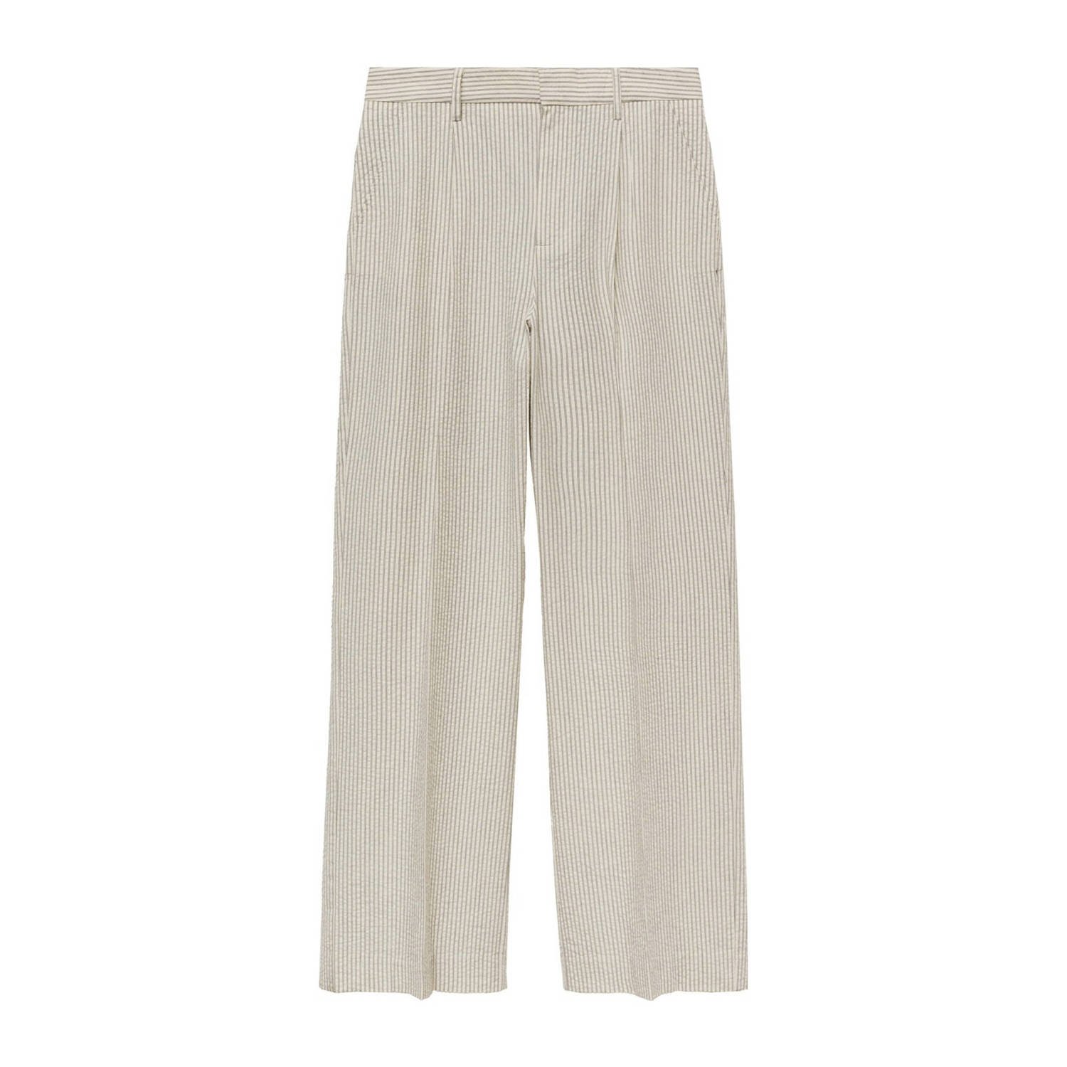 Mango gestreepte wide leg pantalon beige ecru