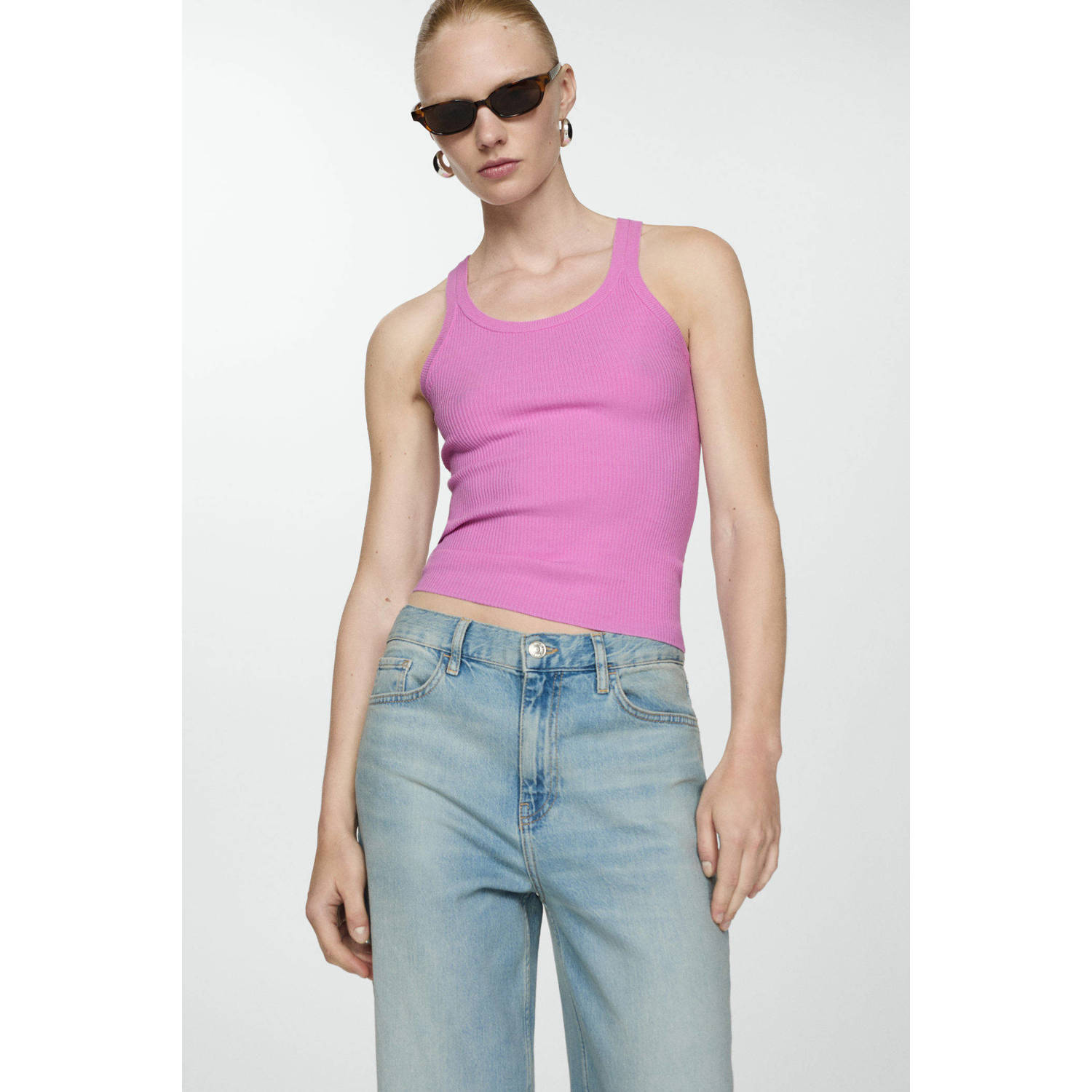 Mango ribgebreide top roze