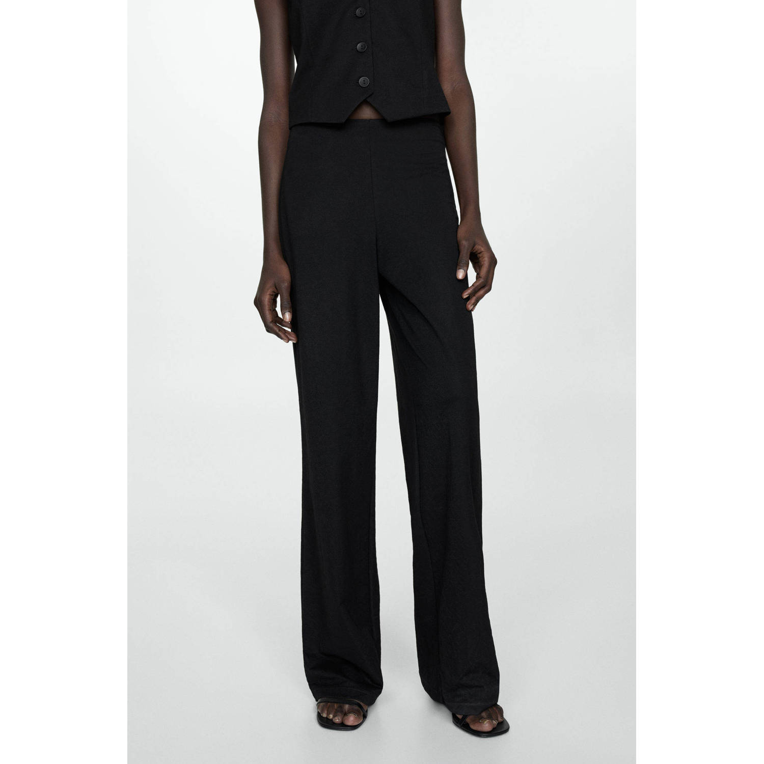Mango wide leg pantalon zwart