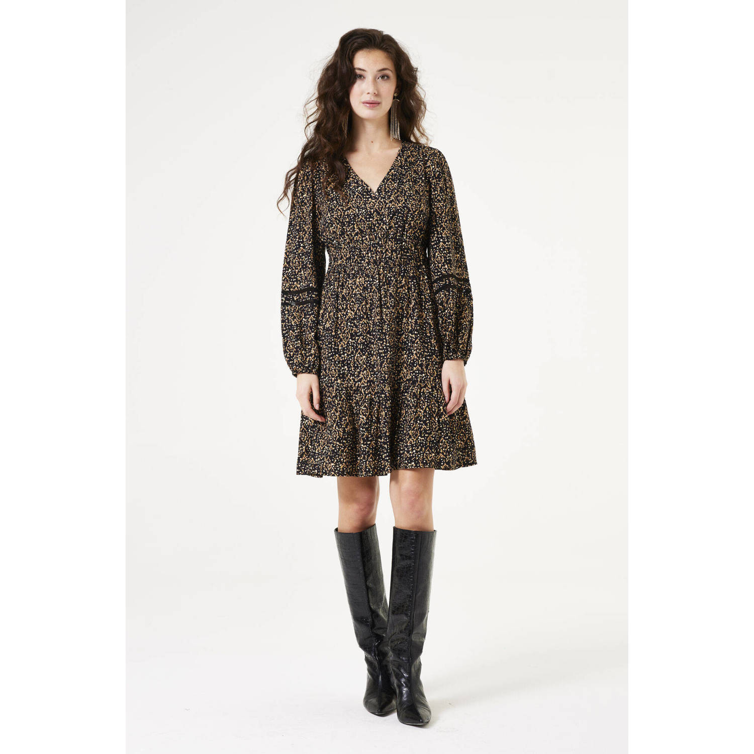 Garcia jurk met all over print geel zwart