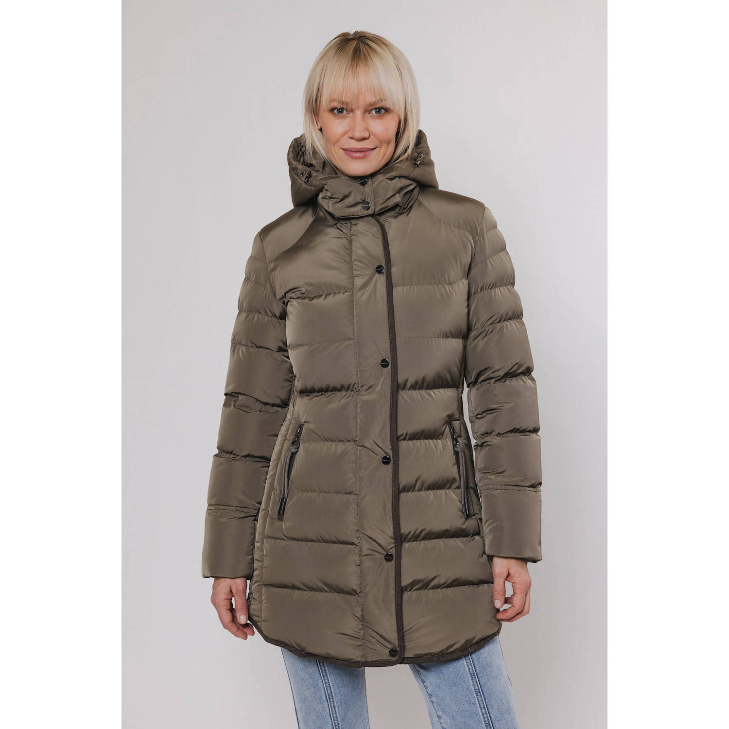 Rino&Pelle Gewatteerde jas met afneembare capuchon Green Dames