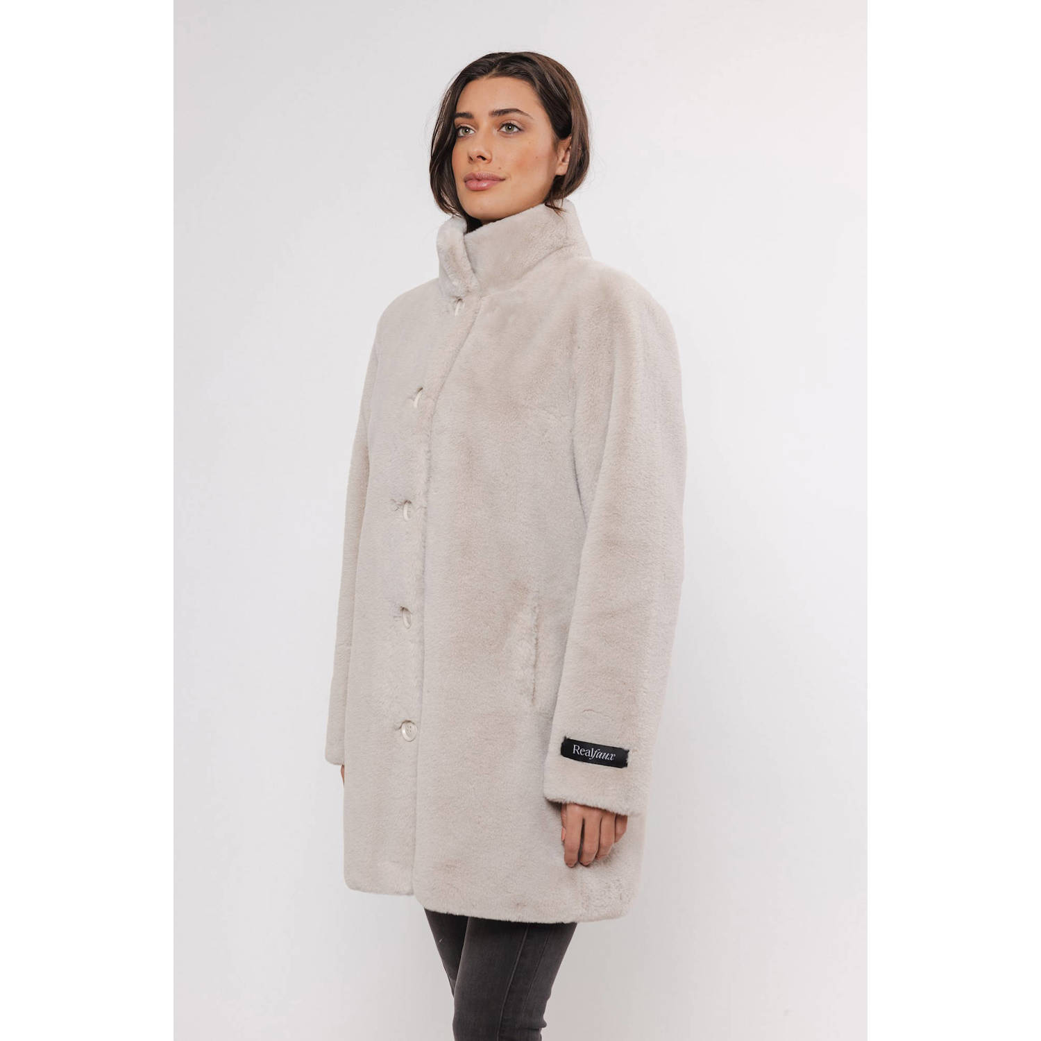 Rino&Pelle Imitatiebont Enkellange Jas Beige Dames