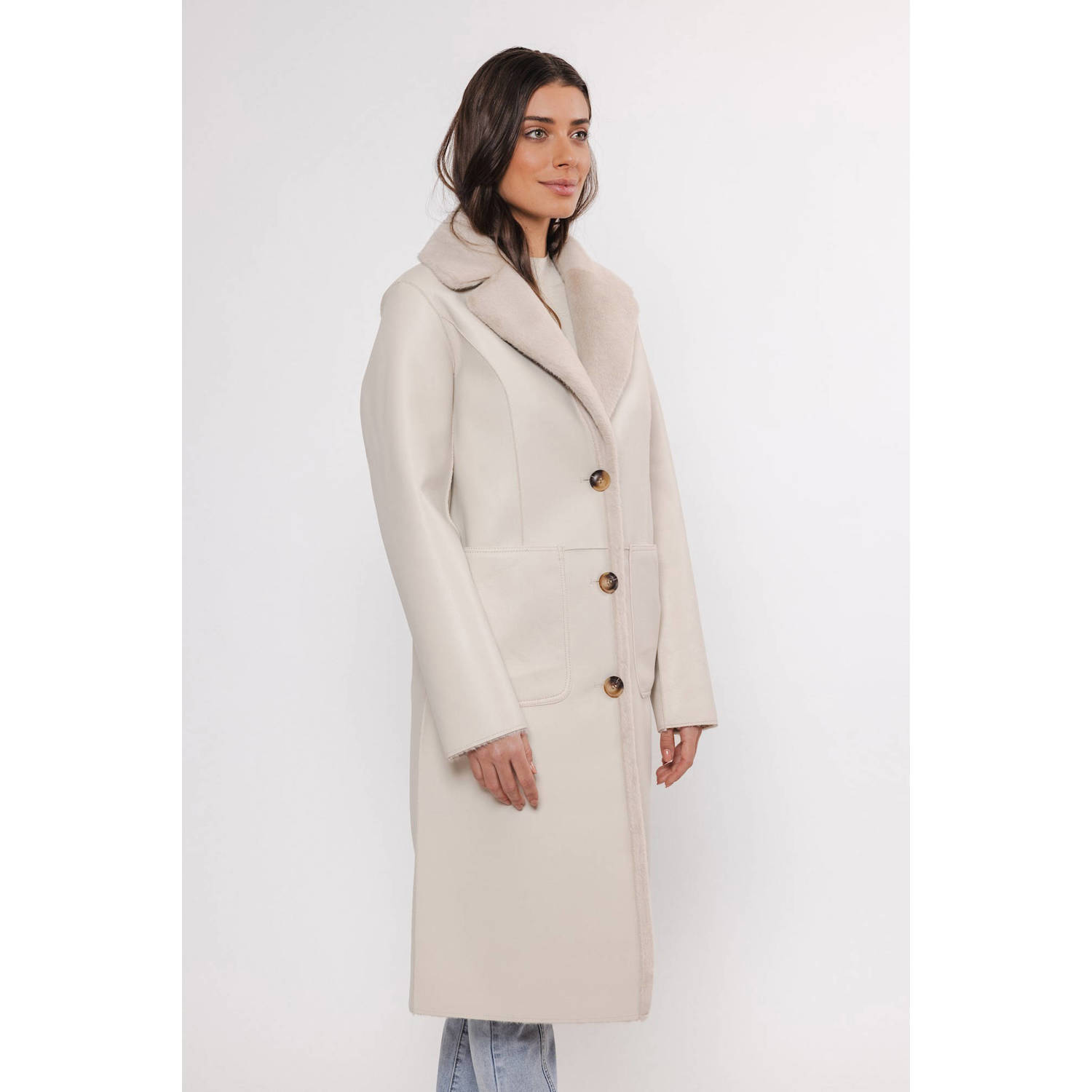 Rino&Pelle Omkeerbare Lange Jas Jula Beige Dames