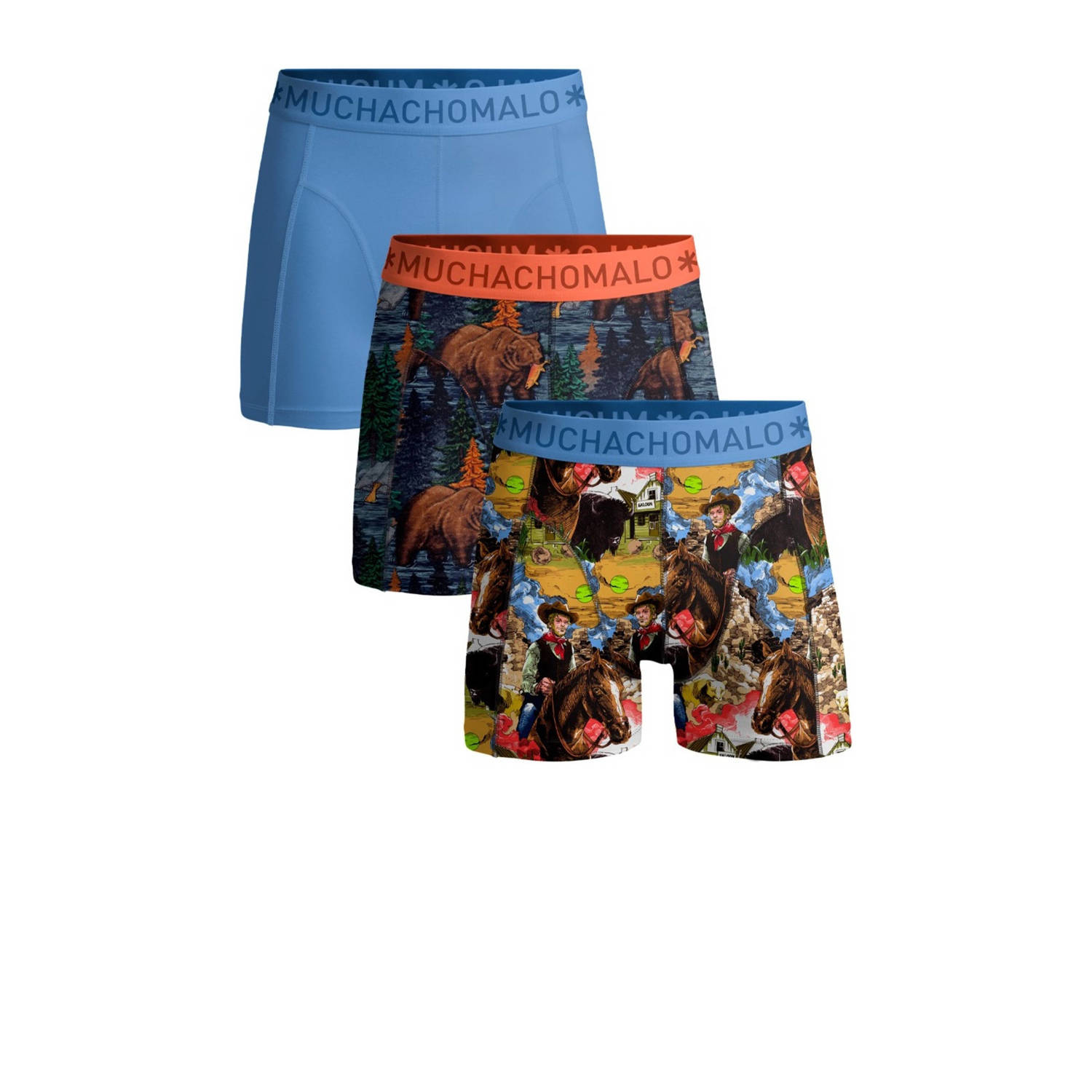 Muchachomalo boxershort set van 3 blauw oranje bruin