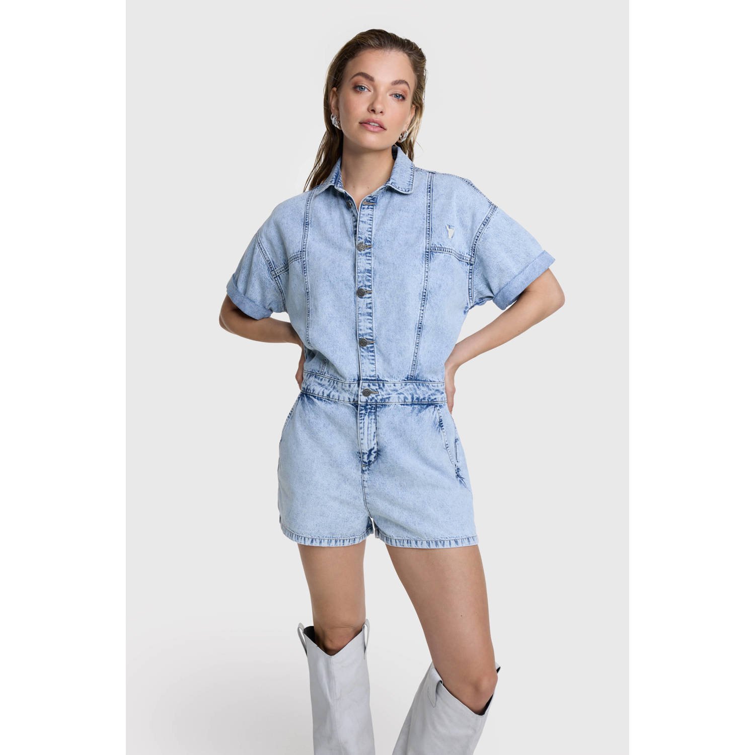 ALIX THE LABEL Dames Jumpsuits Ladies Woven Denim Playsuit Blauw