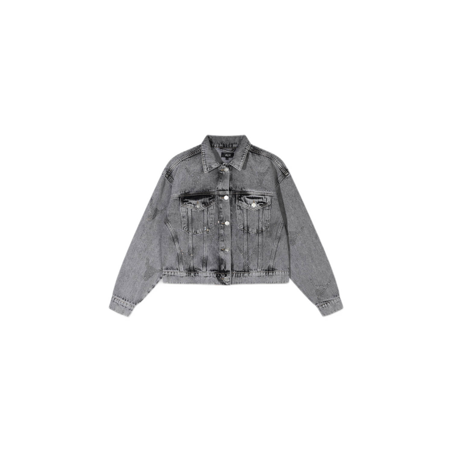 Alix the Label spijkerjasje met all over print en strass steentjes grey denim