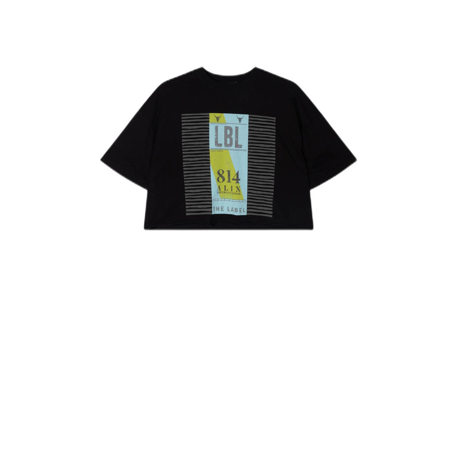 ALIX THE LABEL Dames Tops & T-shirts Ladies Knitted Travel Cropped T-shirt Zwart