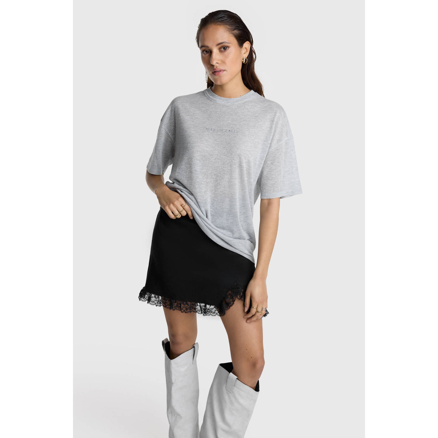 Alix the Label T-shirt met logo lichtgrijs zilver