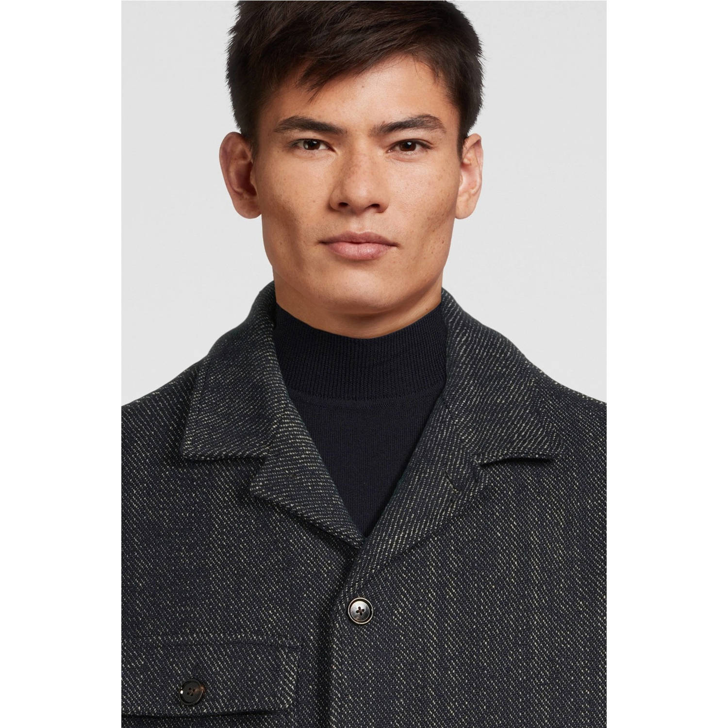 Profuomo gemêleerd regular fit overshirt navy