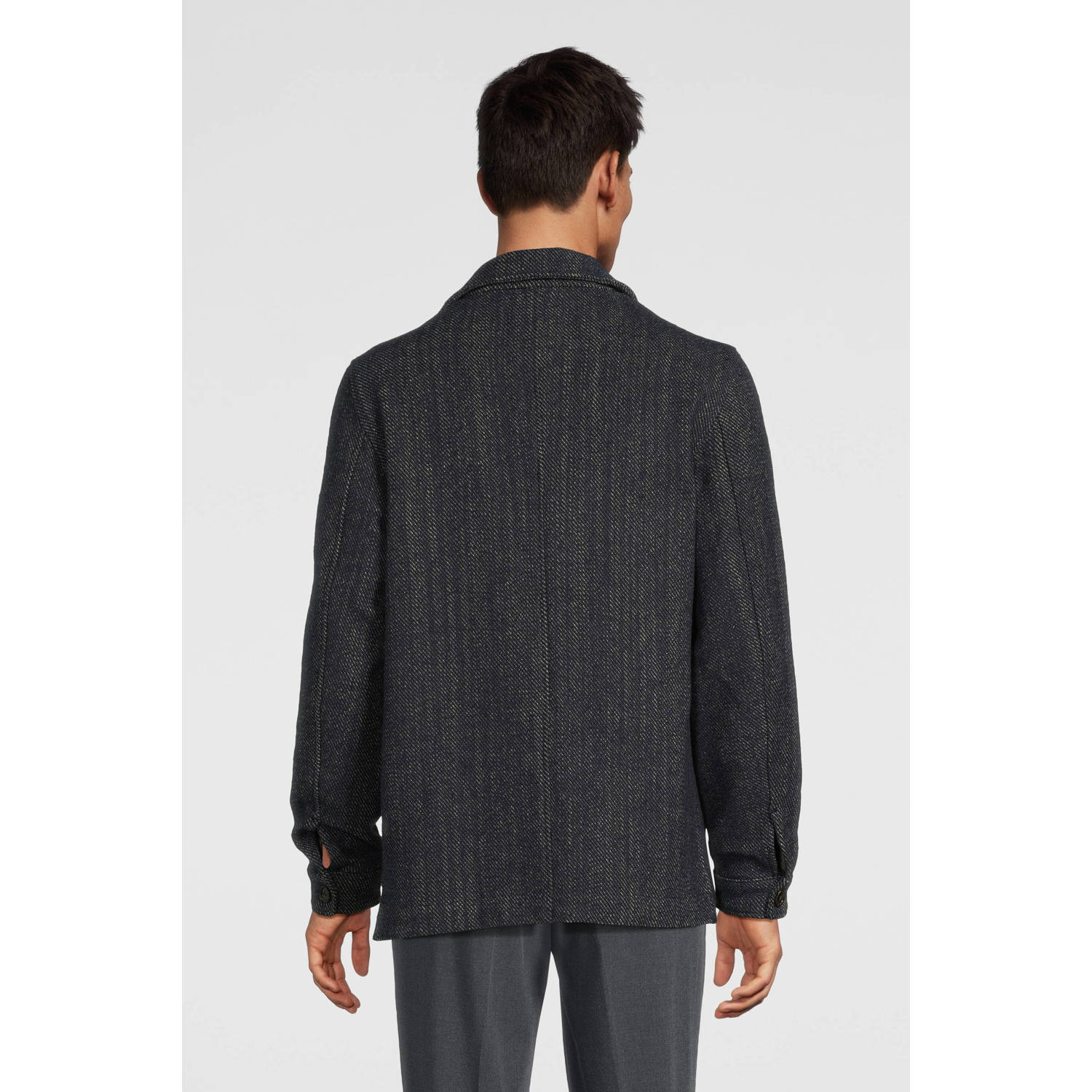 Profuomo gemêleerd regular fit overshirt navy