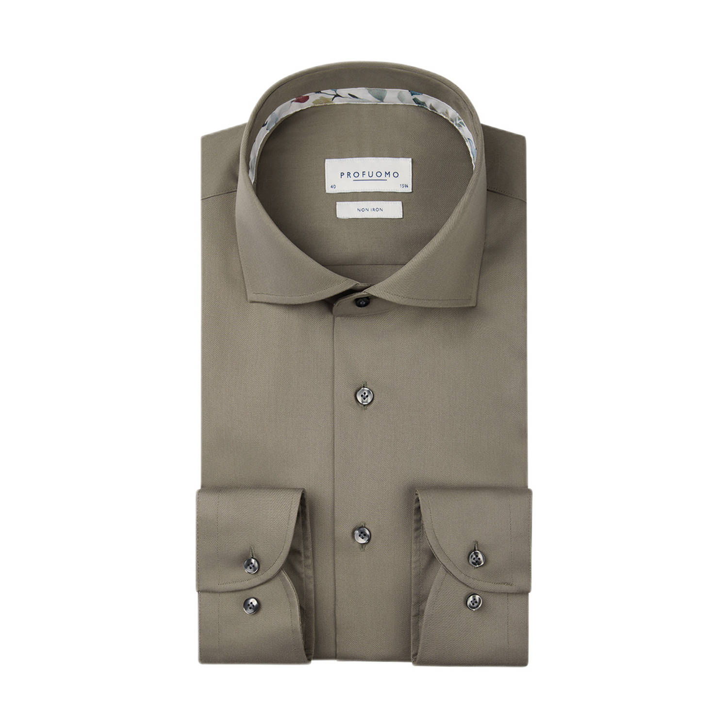 Profuomo slim fit strijkvrij overhemd CUTAWAY SC SF groen