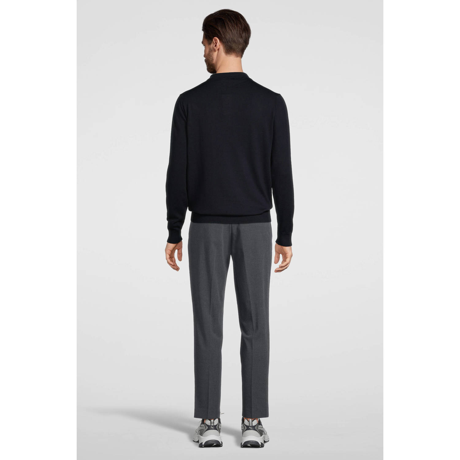 Profuomo fijngebreide wollen slim fit polo navy