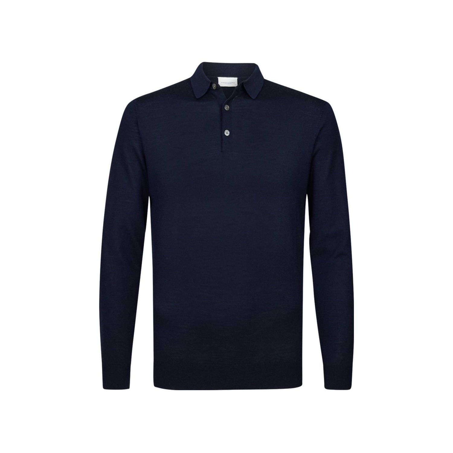 Profuomo fijngebreide wollen slim fit polo navy