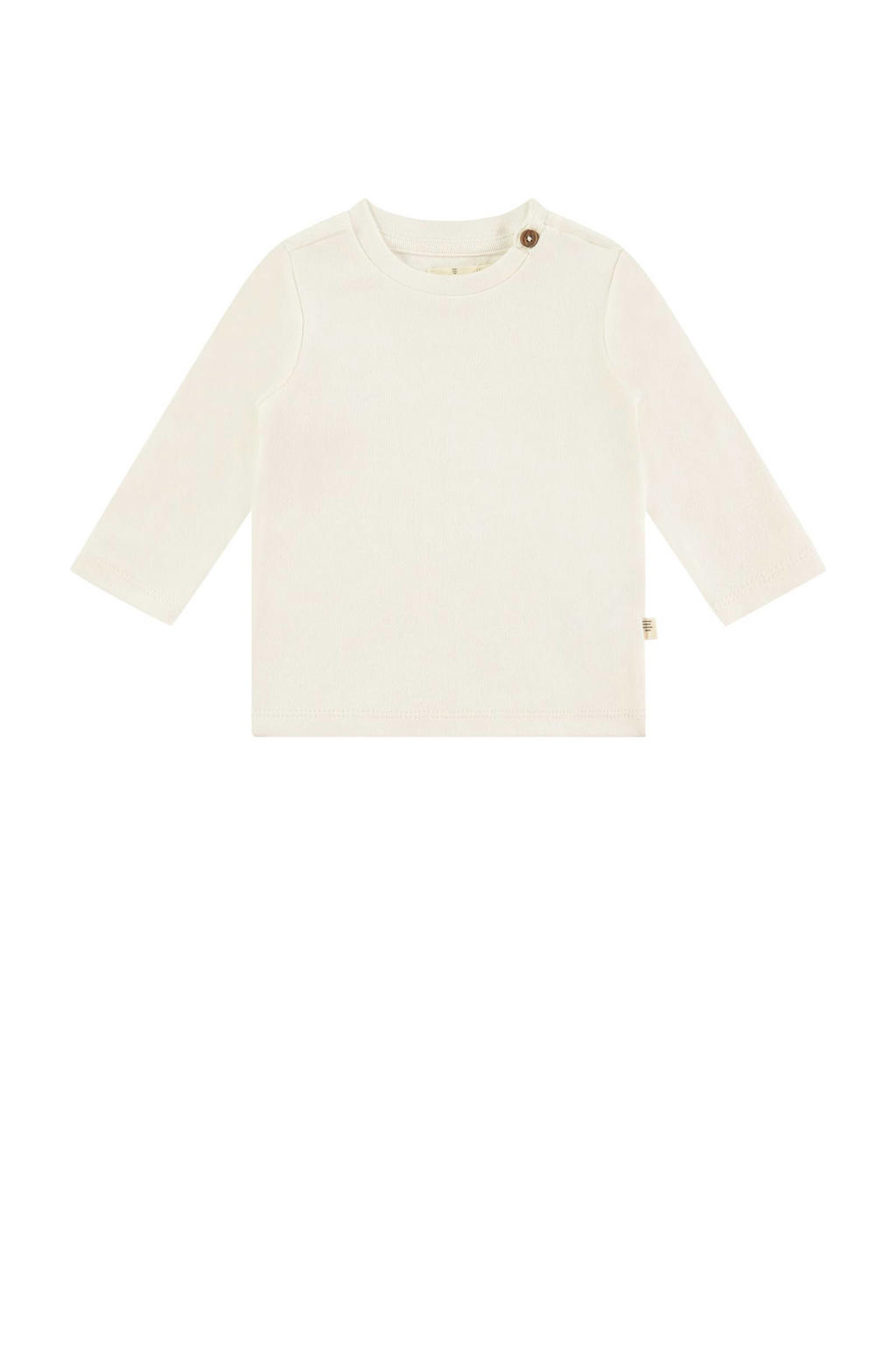 Ecru jongens en meisjes A Tiny Story baby longsleeve van katoen met effen, lange mouwen, ronde hals en knoopsluiting