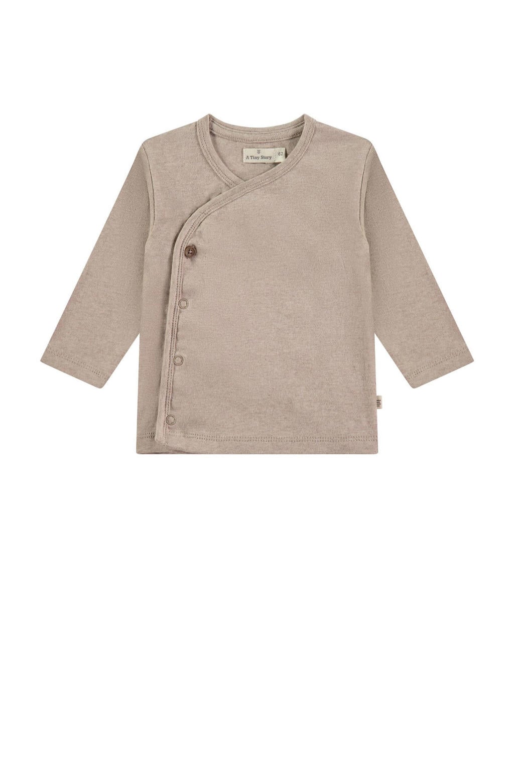 Beige jongens en meisjes A Tiny Story baby longsleeve van katoen met effen, lange mouwen, ronde hals, drukknoopsluiting en overslag detail