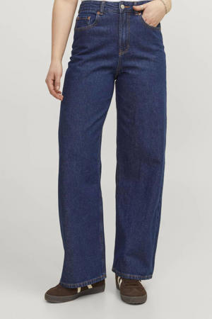 high waist wide leg jeans dark blue denim