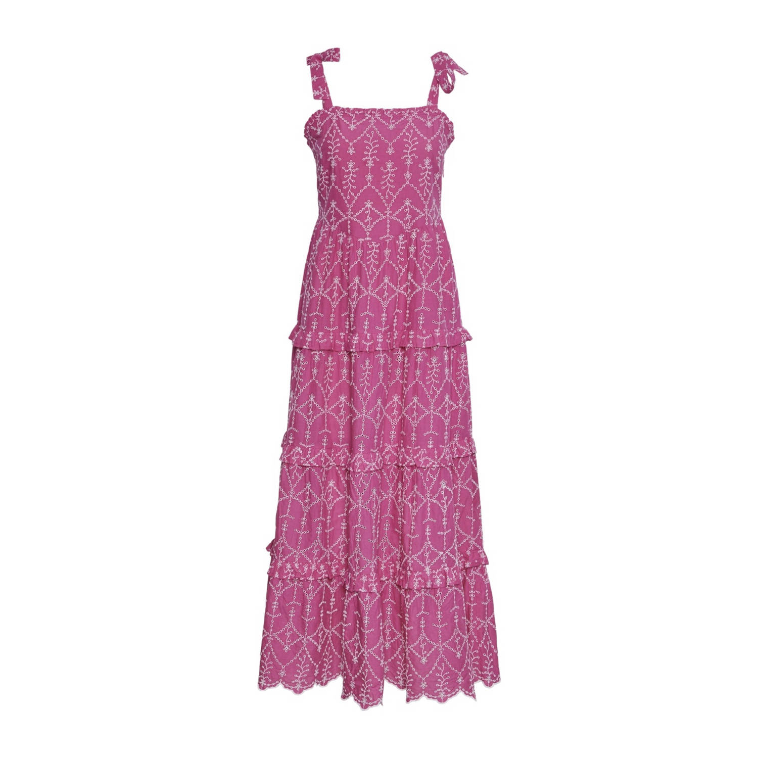 Y.A.S maxi A-lijn jurk met all over print en borduursels roze ecru
