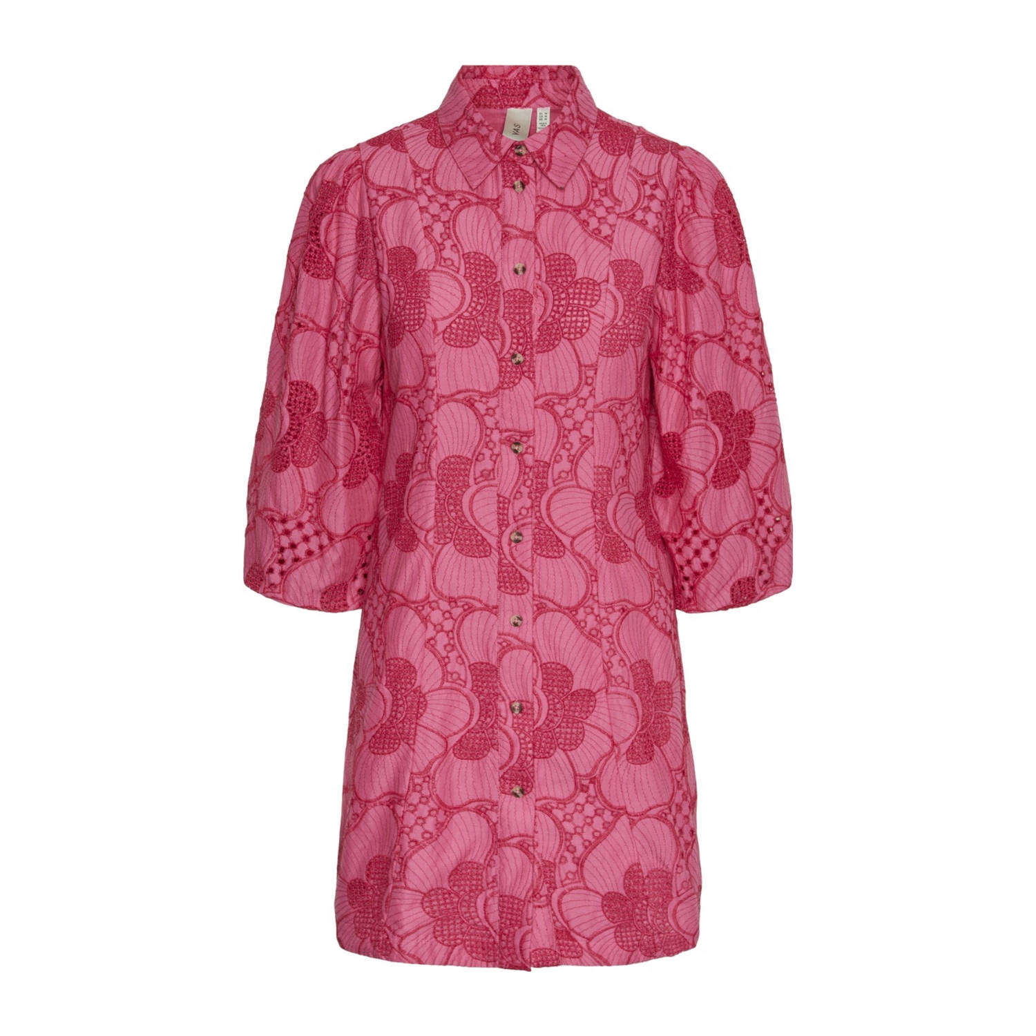 Y.A.S jurk met all over print en borduursels roze
