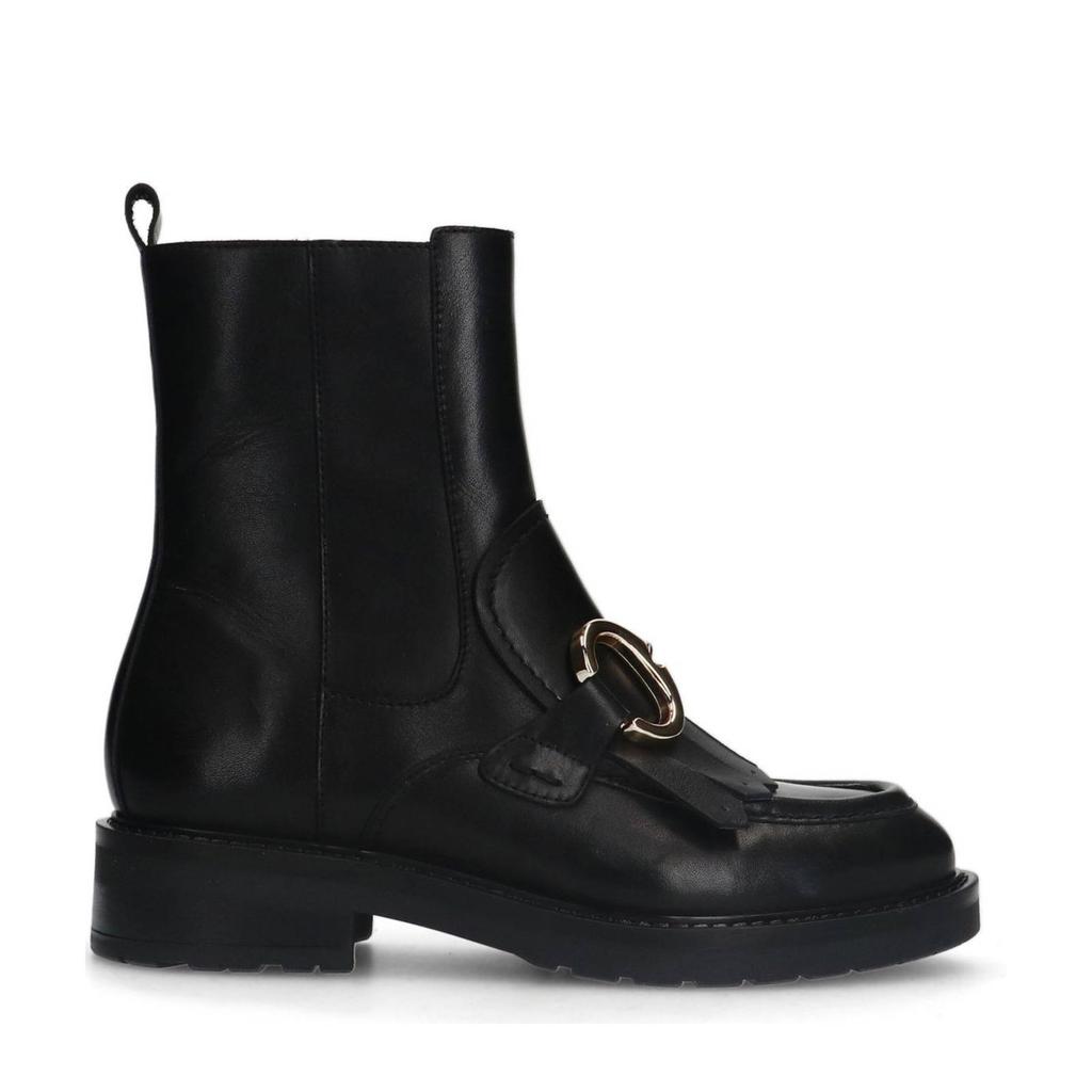 Zwarte dames Manfield leren enkelboots met ritssluiting