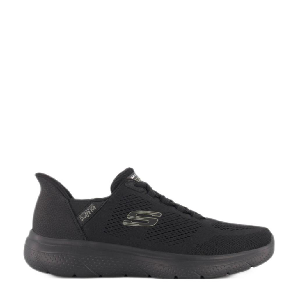 Zwarte heren Skechers slip-on sneakers van textiel met elastische veters