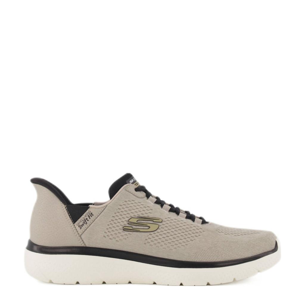 Beige heren Skechers slip-on sneakers van textiel met elastische veters